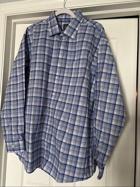 Jos. A. Bank Blue and White Plaid Dress Shirt Size XL
